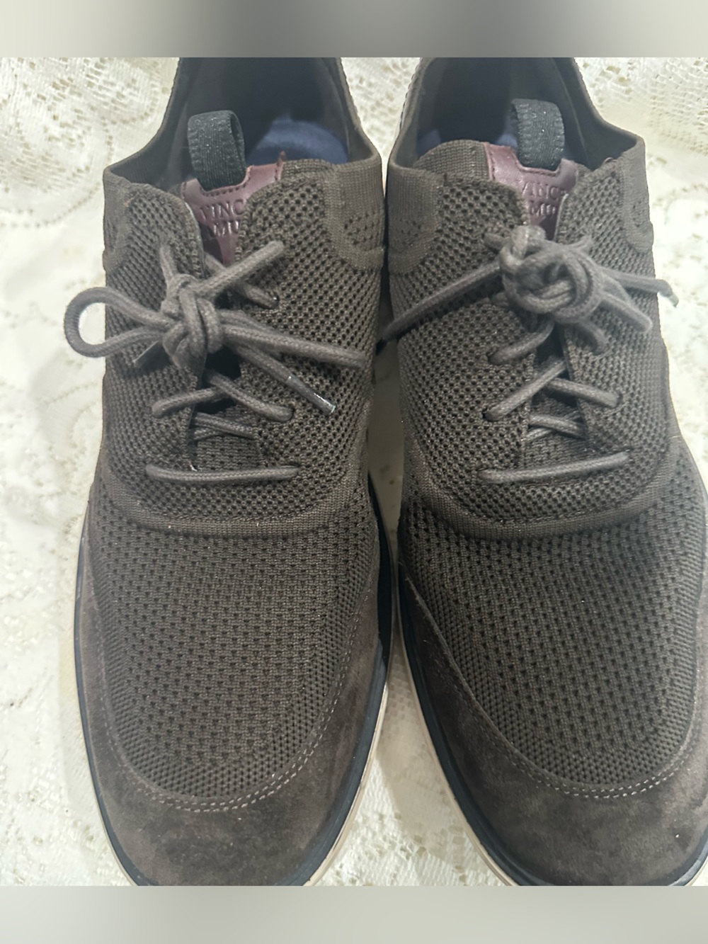 Vince Camuto Men's Casual Knit and suede Lace-Up Laofers Dark Brown size 10 m.